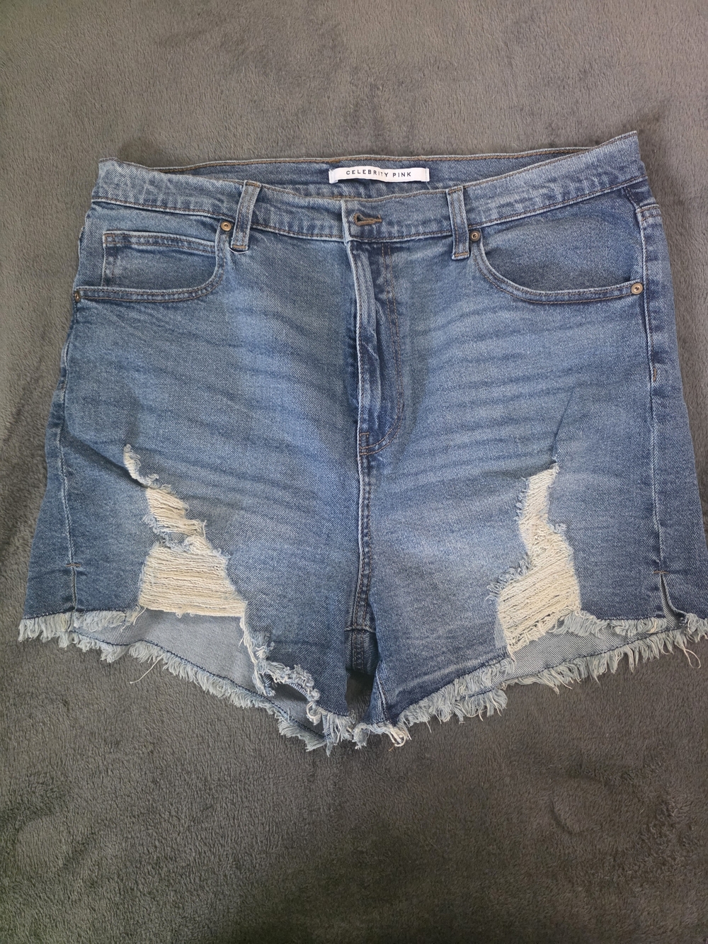Celebrity Pink Light Blue Distressed Denim Shorts